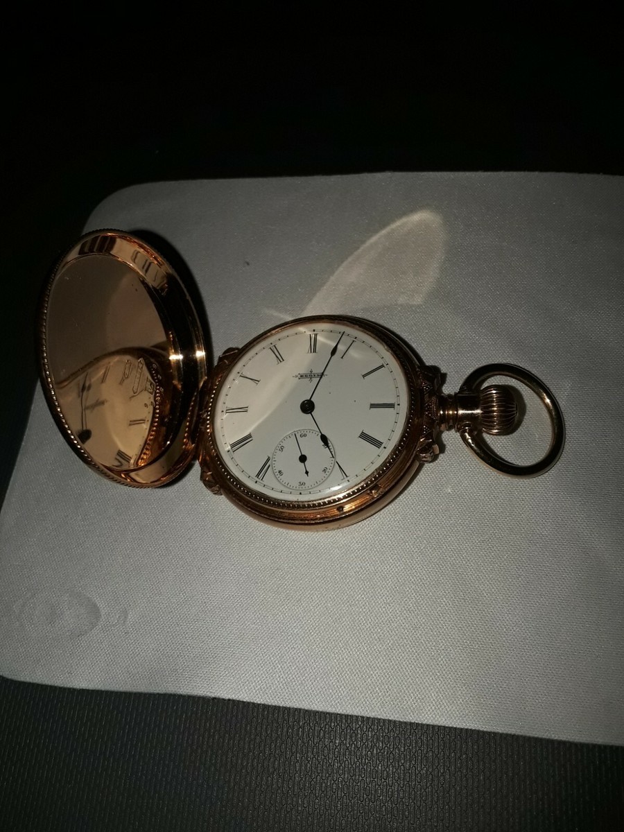 1800s Elgin 14k Yellow Gold Hunter Case Pocket Watch Adjusted Hand