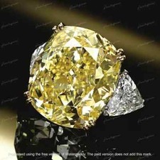 4Ct Cushion Cut Yellow Citrine Lab Created Ring 14K White Gold Plated 925 Silver
