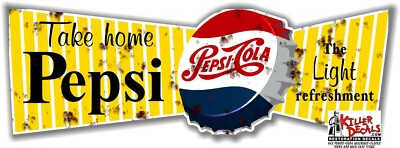 (PC-229R) 12''X 4'' RUSTY TAKE HOME PEPSI SODA DECAL POP VENDING MACHINE COOLER 
