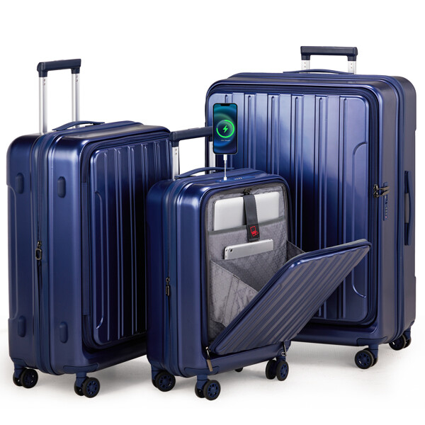 Luggage Sets 3 Piece, ABS+PC Front Open Hardshell Lightweight Luggages, Expandab-image