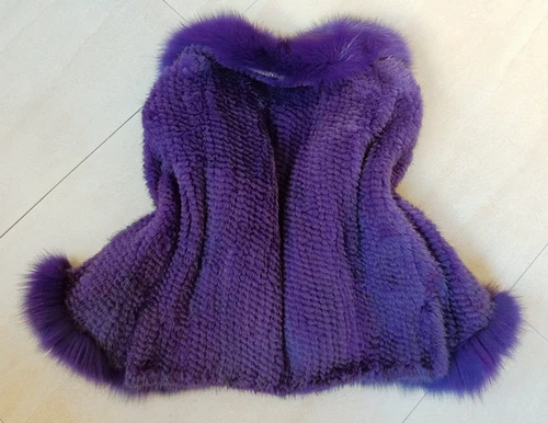 100%Real Knitted Mink Fur Cape with Fox Fur Collar Poncho Coat Jacket Overcoat - Picture 13 of 43