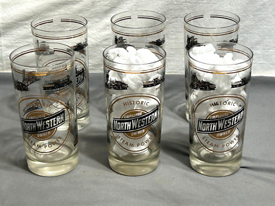 Lot 6 Vintage CNW Chicago Northwestern Systems Eisenbahn Eisenbahn 6'' HIGHBALL GLÄSER