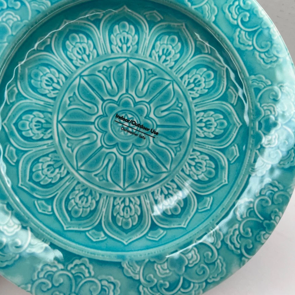 Better Homes & Gardens Teal Medallion Melamine Dinner Plate BPA Free 10.5 in - Image 2 of 4