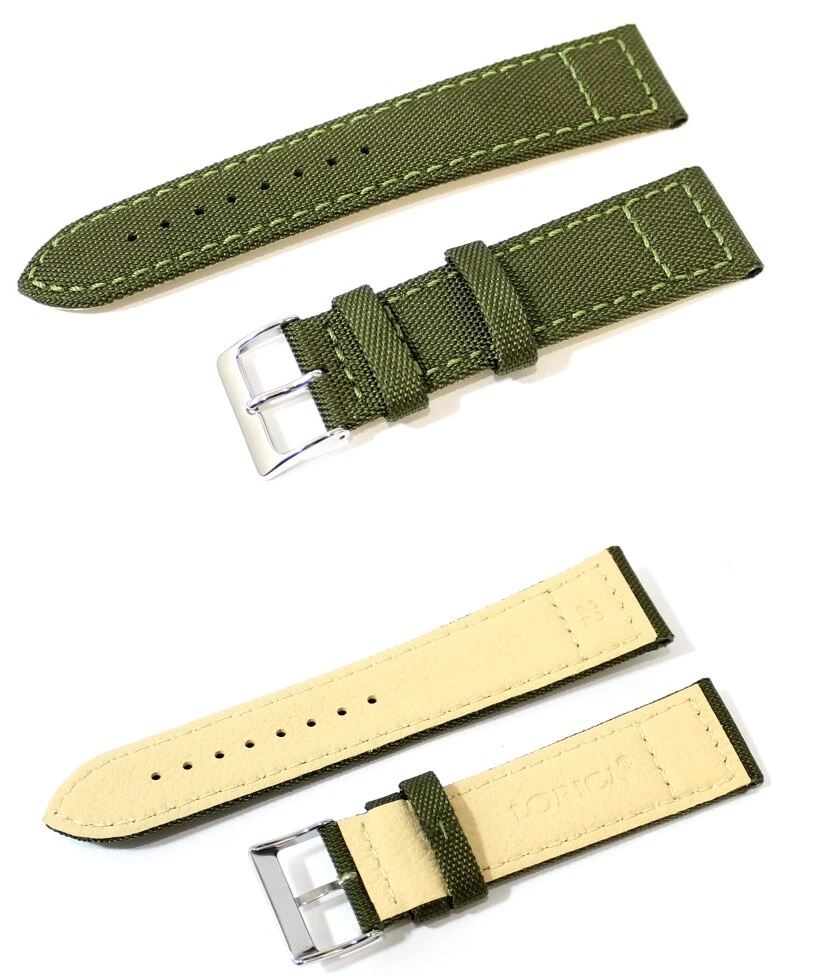 Cinturino per orologio in cordura verde con fondo in lorica ansa