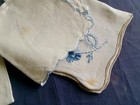 7 Vintage '50s Hand Embroidery Blue Flowers Linen Tea / Cocktail Napkins Lot 11" — photo 4