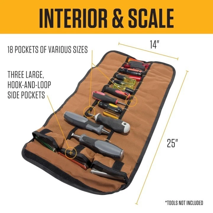 Carhartt 18 Pocket Utility One Size, Essential Tool Roll (Carhartt Brown) - Image 3 of 4
