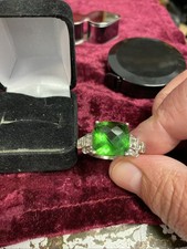 Vintage Signed STS 925 Sterling Silver Fancy Peridot Gemstone Ring Size 10.5