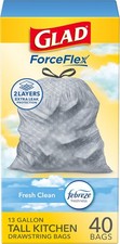 Glad ForceFlex Tall Kitchen Trash Bags, 13 Gallon, Fresh Clean, 40 Count Packag