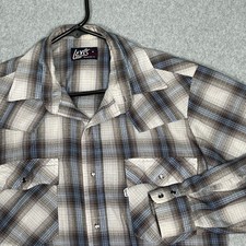 Vintage Levis Pearl Snap Western Shirt Mens Medium Brown Blue Plaid Long Sleeve