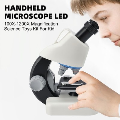 Handheld Microscope LED 100X-1200X Magnification Science Toys Kit For Kid White.