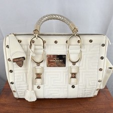 Borsa a tracolla donna Versace in pelle bianca con borchie e ferramenta oro manico superiore