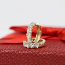 Round Cut Natural Diamond Huggie Hoops Earrings 14k Yellow Gold Clip On Closure