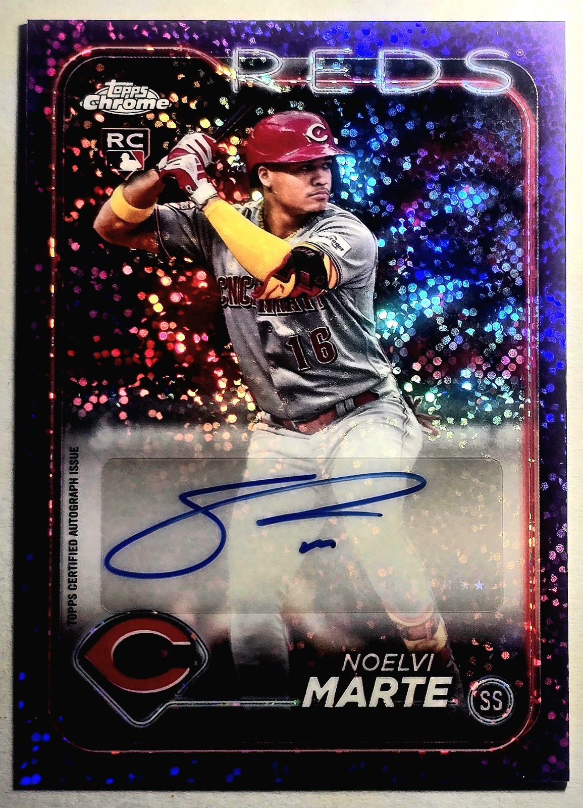 2024 TOPPS CHROME UPDATE NOELVI MARTE AUTO PURPLE SPECKLE REFRACTOR ROOKIE /299