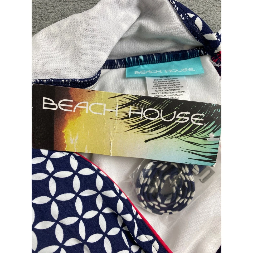 Túnica Beach House azul marinho branco geométrico sem alças tamanho 10 nova sem etiquetas - Imagem 3 de 4