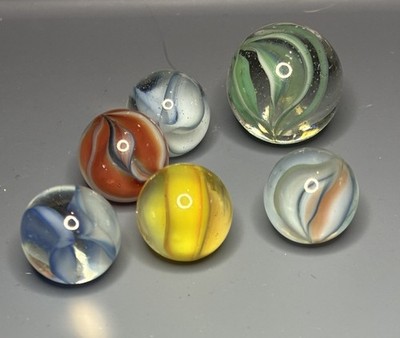 5 Player (2 Tricolor) + 1 Shooter Vitro Agate Hybrid Cat s Eye Marbles NM