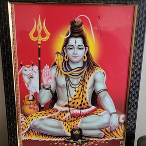 Lord Shiva (Mahadev) Hinduism Framed Religious Print Poster, Red Background