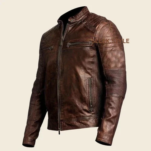 Distressed Premium Casual Leather Jacket Men Motorcycle Lightweight Antique