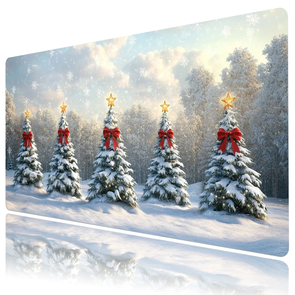 Winter Red Bow Green Christmas Tree Desk Mat for Keyboard and Mouse Desk Pad - Image 2 of 4
