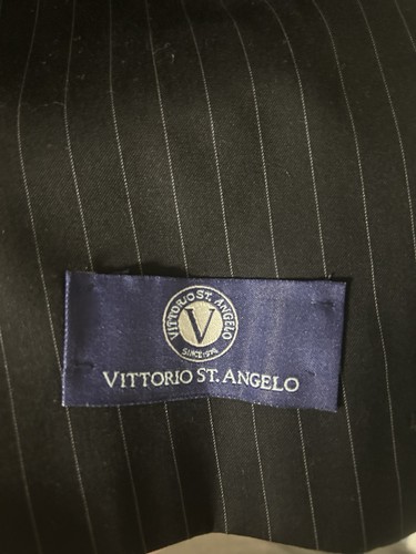 Brand New Men's Black Pinstriped Double Breasted Vittorio St. Angelo Suit 46L 40 - Picture 2 of 9