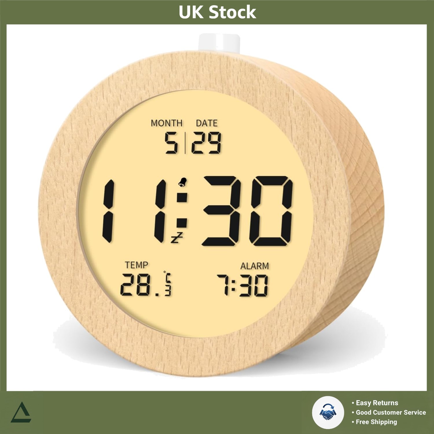 Digital Alarm Clock, Wooden Alarm Bedside Clock with Temperature and Date LCD...