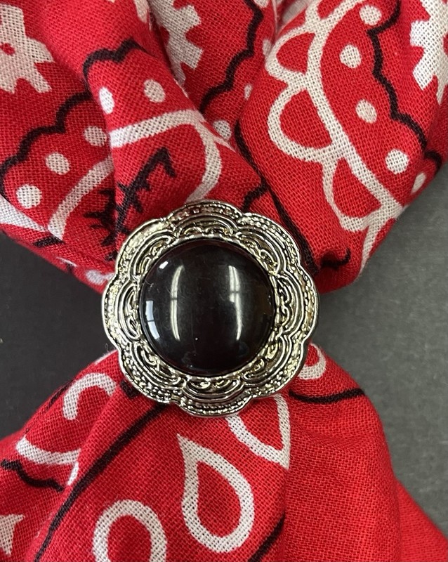 Silver tone Black Cabochon Scarf Slide Stretch Ring Western Wear Country Cowgirl