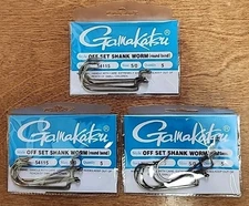 Lot Of 3. Gamakatsu Offset Shank Round Bend Hooks #54115. Size 5/0. 5 Pack.