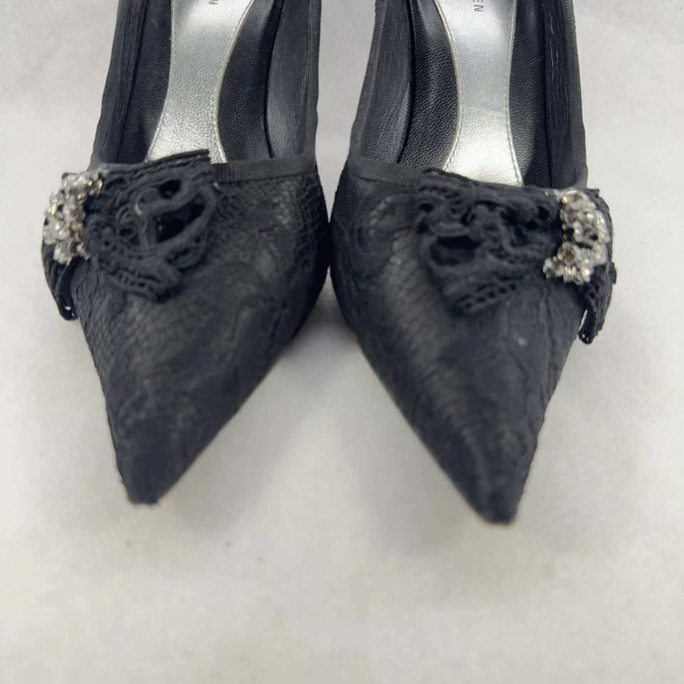 Tacones de tacón Karen Millen England de encaje negros talla 40 EE. UU. 9 estrás lazo punta en punta Foto 2 de 4