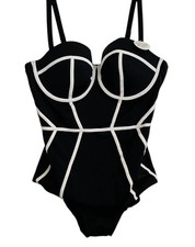 Torrid Slim Fix Underwire Piping One Piece Swimsuit Black White Size 2 NWT