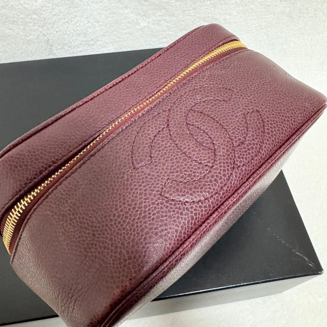 Chanel Vanity Bag Makeup Pouch Bordeaux Burgundy Leather Coco Mark Used Japan thumbnail 15