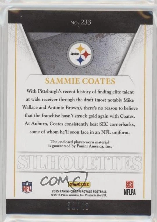 2015 Panini Crown Royale Silhouettes Gold /49 Sammie Coates #233 Rookie RC - Image 2 of 2