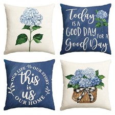 Blue Hydrangea Spring Summer Throw Pillow Covers, 18" x 18" Pack of 4 Bule