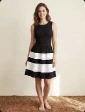 Bar III Fit & Flare Sleeveless Black White Knit Striped Dress XS /TP Mod Career