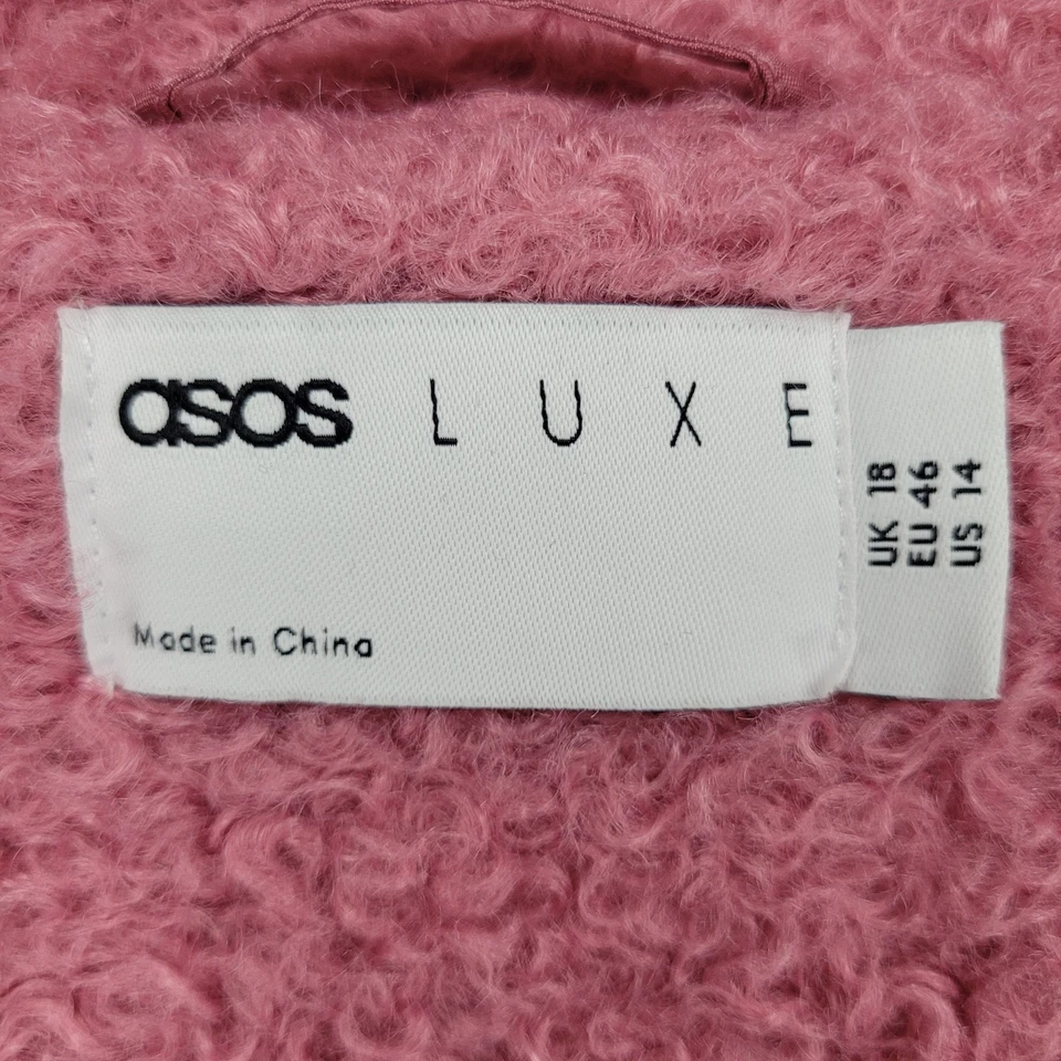 Abrigo largo con bolsillos forrados cierre a presión de piel sintética rosa de lujo talla 14 de ASOS Foto 3 de 4