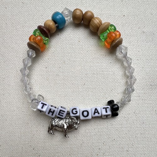 Handmade Beaded Stretch Bracelet "THE GOAT" Letter Beads w/ Metal Goat Charm