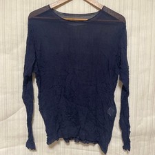 USED PERMANENTE ISSEY MIYAKE LONG-SLEEVE TOP, WRINKLE-FINISH, NAVY ACCEPTABLE