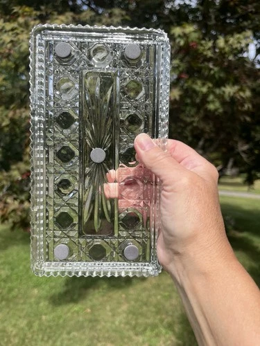 Vtg Windsor Clear Federal Cut Glass Rectangular, 8 3/8, 70sButton And Cane Style