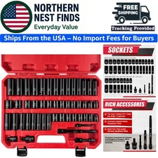 CASOMAN 3/8" Drive Impact Socket Set, 49 Piece Standard SAE and Metric Sizes (5/