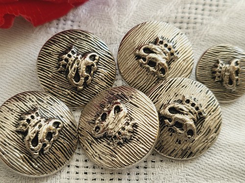 Lot 6 boutons vintage alliage salamandre couronnée pied 1,4 et 1,9 cm ref 4886 - Picture 2 of 3