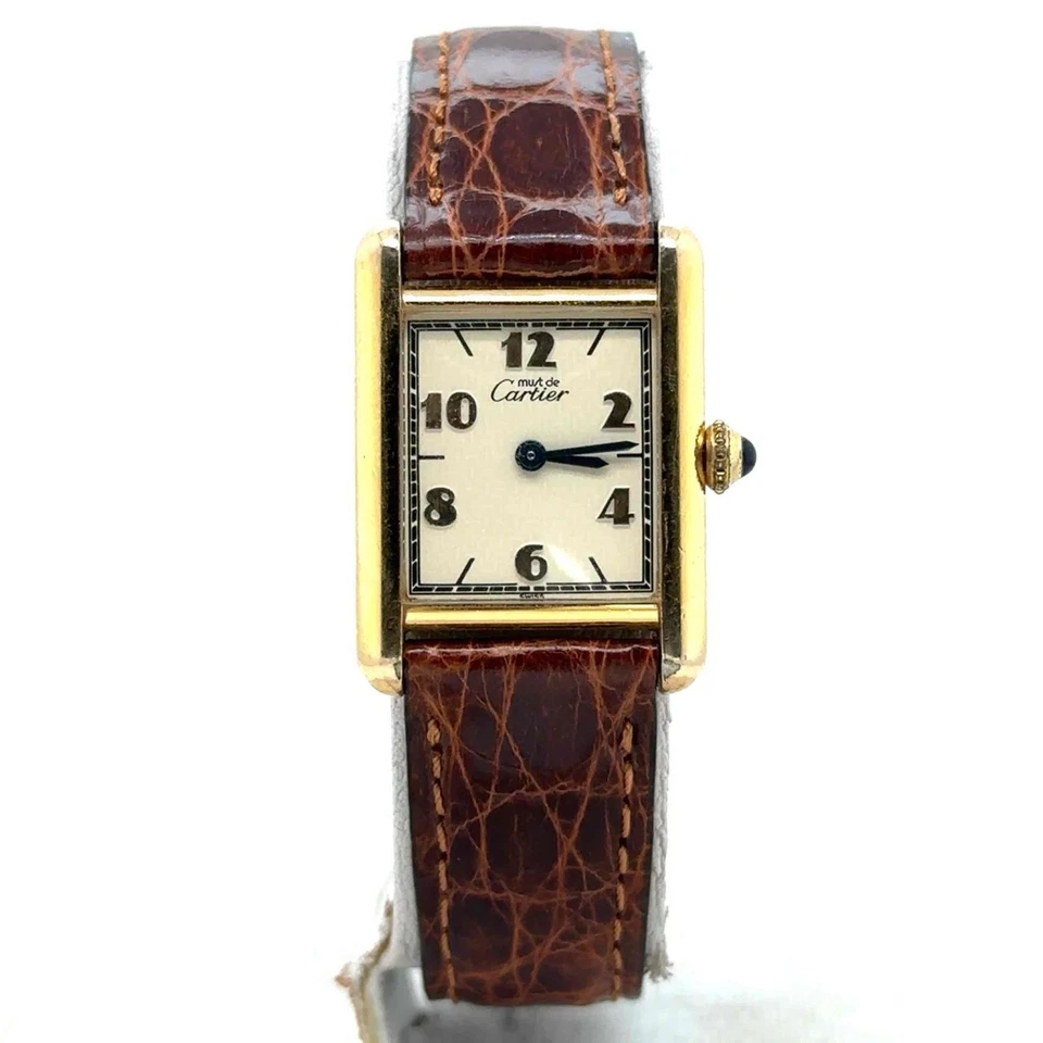 Cartier Vintage Tank Vermeil Quartz Small 21mm Yellow Gold Plated Ladies 1613