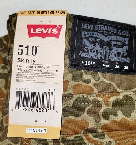 NEW Levi's 510 Skinny Fit Boy's Pants Size 16 Regular 28 x 28 Olive Cloud Camo - Picture 4 of 5