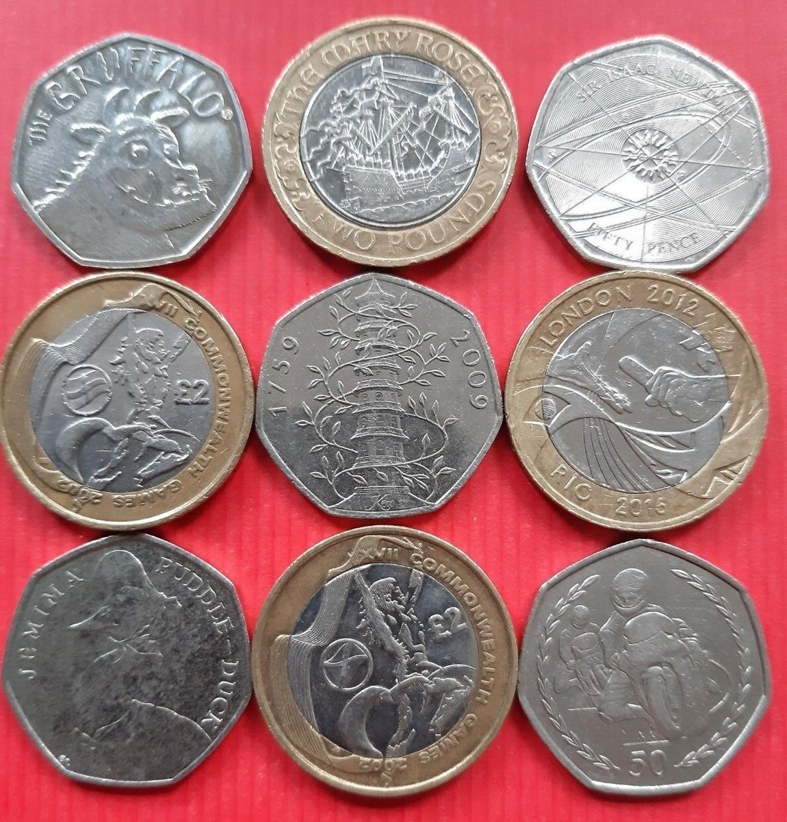 2 and 50p Coins Kew Gardens Olympics Commonwealth games King
