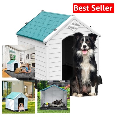 Large Water-Resistant Dog House - Outdoor Indoor Shelter, 34.5''L x 30.9''W