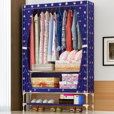 Christmas Seckill 183cm Blue Fabric Canvas Wardrobe Clothes