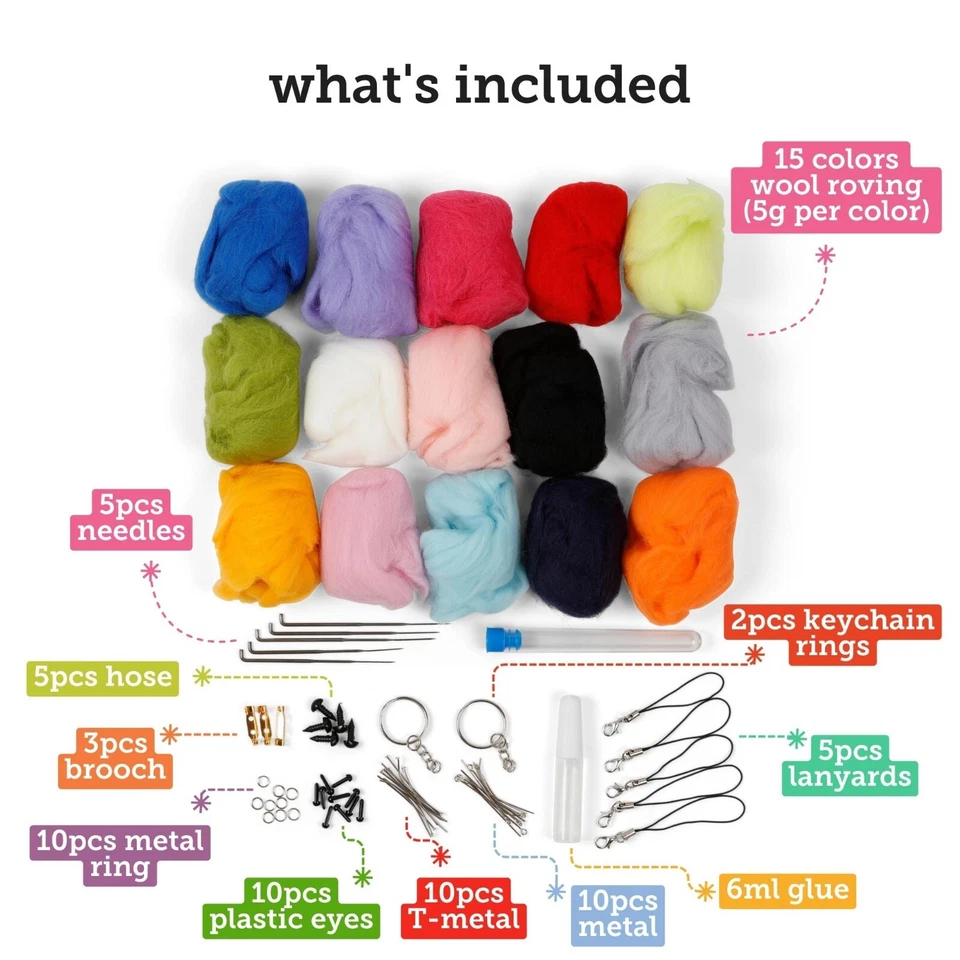 Incraftables Wool Needle Felting Kit (15 colors). Wool Felting Kits - Image 2 of 4