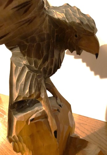 Falco aquila legno intagliato a mano vintage grande scultura origini sconosciute 32" apertura alare - Foto 13 di 18