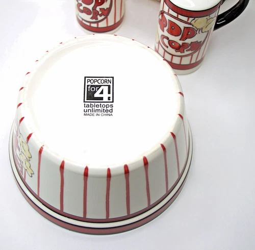Popcorn Bowl & Shakers Set 4 Ceramic Decorative Tabletops Unlimited - Bild 5 von 8