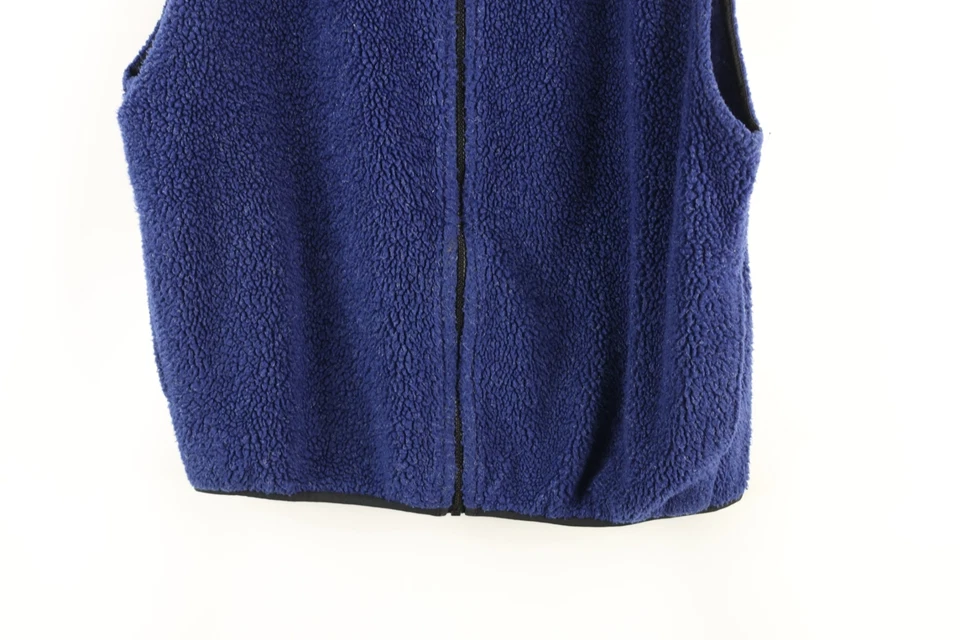 Vtg 90s Lands End Mens XL Blank Deep Pile Fleece Full Zip Vest Jacket Blue USA - Image 3 of 4