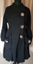 Designer Lagenlook Quirky Black Bubble Hem Coat Fur Buttons Large £895