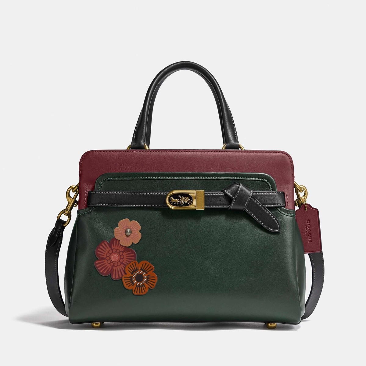 Coach Tate Carryall 29 Amazon Green Colorblocked Leather Bag Purse