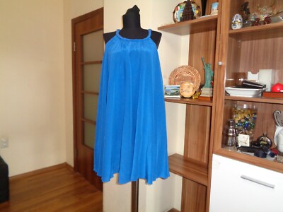 A.B.S. KONVOLUT ALLEN SCHWARTZ BLAUE SEIDE? A-LINIE TRÄGERZELTKLEID - GR. P